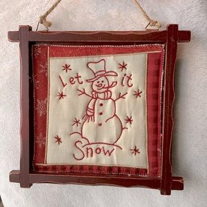 Framed Redwork Quilt Block - Let It Snow